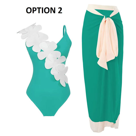 New 3D Flower Deep V Neck High Cut Swimwear CODE: KAR4820