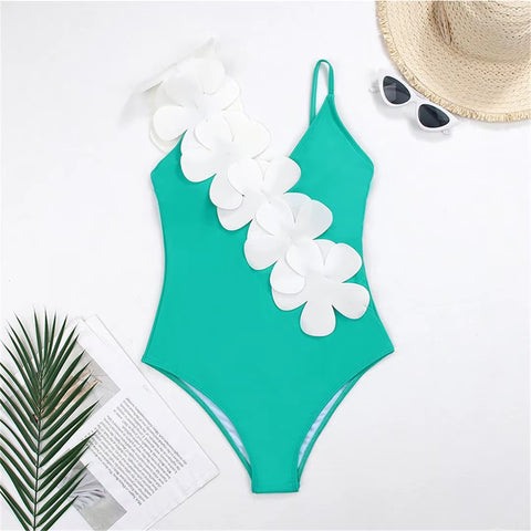 New 3D Flower Deep V Neck High Cut Swimwear CODE: KAR4820