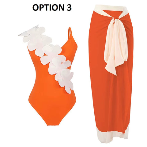 New 3D Flower Deep V Neck High Cut Swimwear CODE: KAR4820