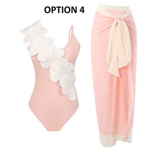New 3D Flower Deep V Neck High Cut Swimwear CODE: KAR4820
