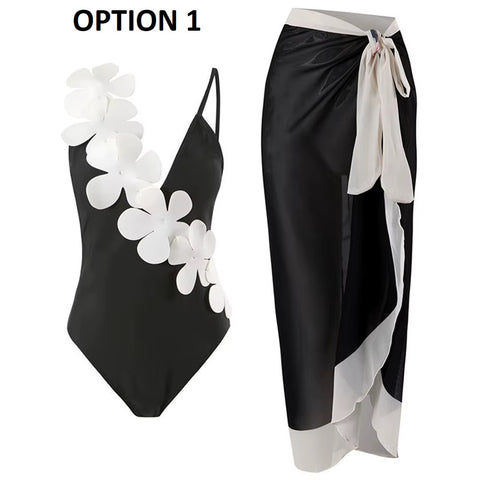 New 3D Flower Deep V Neck High Cut Swimwear CODE: KAR4820