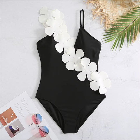 New 3D Flower Deep V Neck High Cut Swimwear CODE: KAR4820