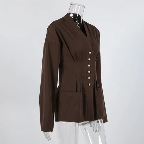New V Neck Waist Long Flare Sleeve Front Button Blazer Jacket  CODE: KAR4831