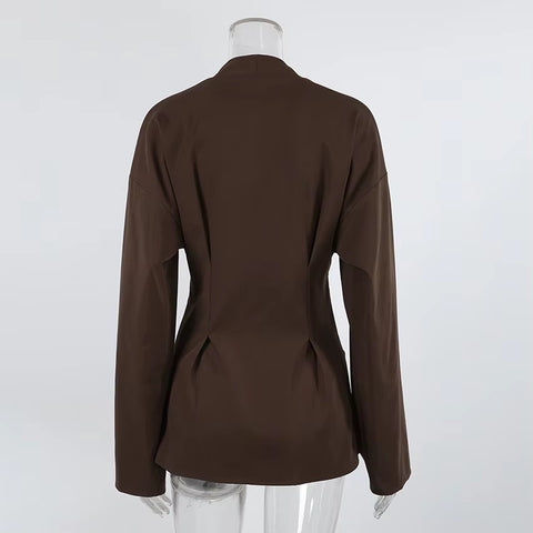 New V Neck Waist Long Flare Sleeve Front Button Blazer Jacket  CODE: KAR4831