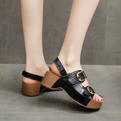 New Fashion Retro Double-Buckle Decorated Open-Toe Platform Sandals CODE: KAR4833