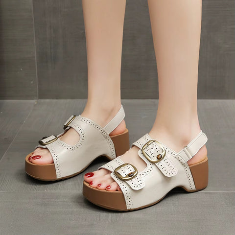 New Fashion Retro Double-Buckle Decorated Open-Toe Platform Sandals CODE: KAR4833