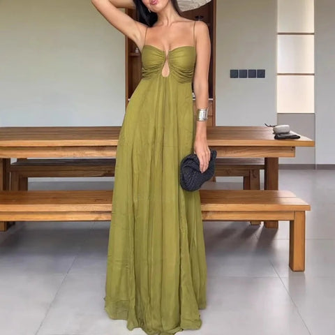 New Sexy Hollow Out Strap Pleated Long Dress CODE: KAR4838