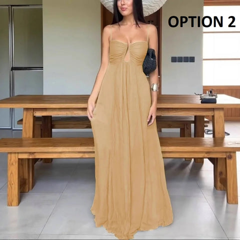 New Sexy Hollow Out Strap Pleated Long Dress CODE: KAR4838
