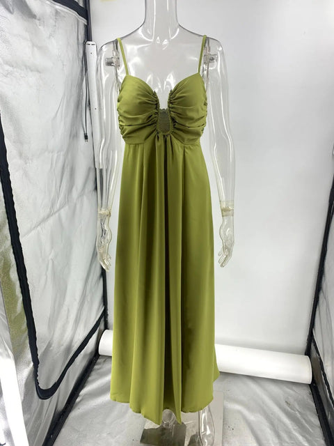 New Sexy Hollow Out Strap Pleated Long Dress CODE: KAR4838