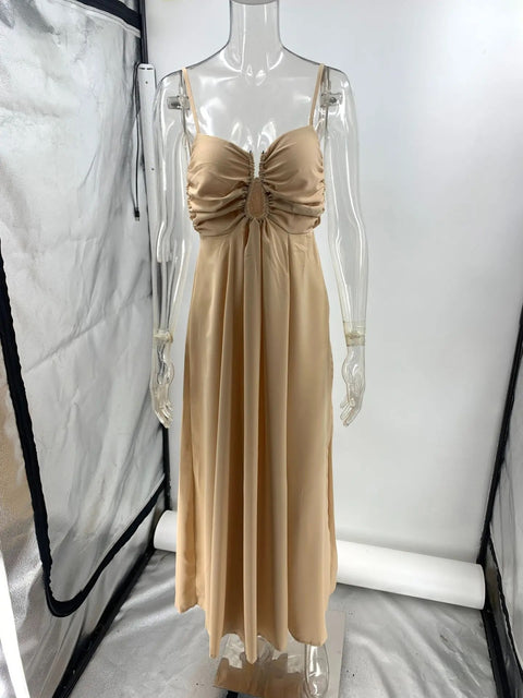 New Sexy Hollow Out Strap Pleated Long Dress CODE: KAR4838