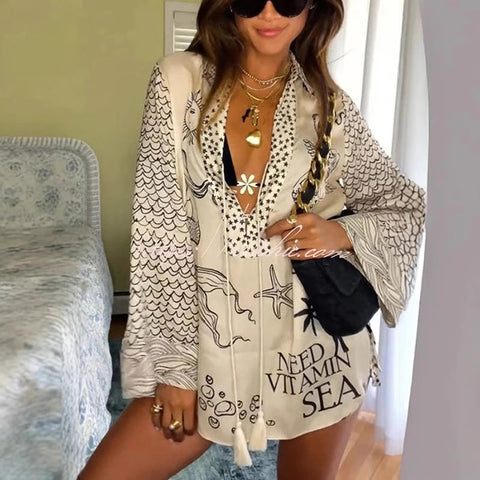 New Fashion Tassel Printed Top & Shorts Suit Two Piece Set CODE: KAR4840