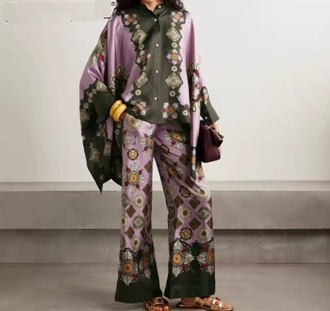 New Casual Loose Printed Stand Collar Two Piece Set CODE: KAR4841
