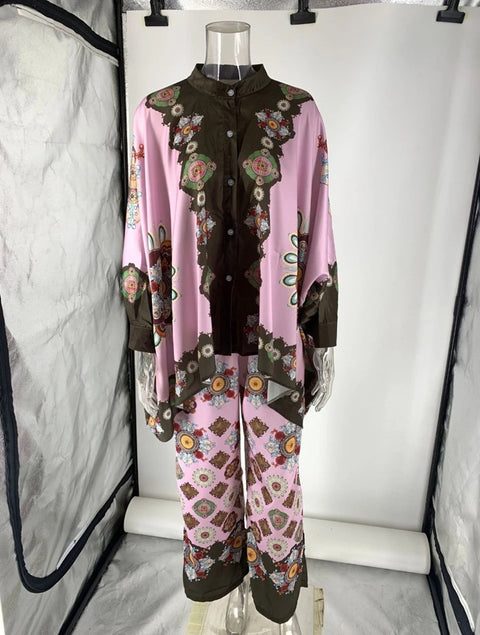 New Casual Loose Printed Stand Collar Two Piece Set CODE: KAR4841