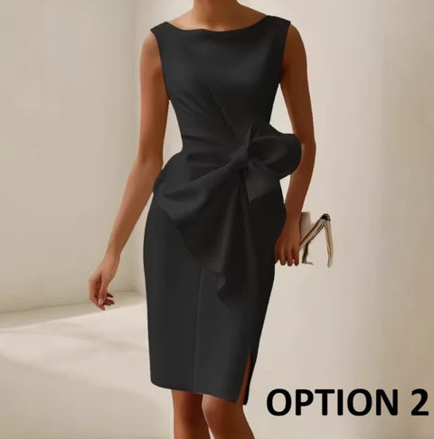 New O Neck Slim Package Hip Bow Short Dress CODE: KAR4842