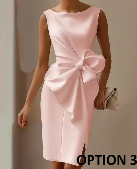 New O Neck Slim Package Hip Bow Short Dress CODE: KAR4842