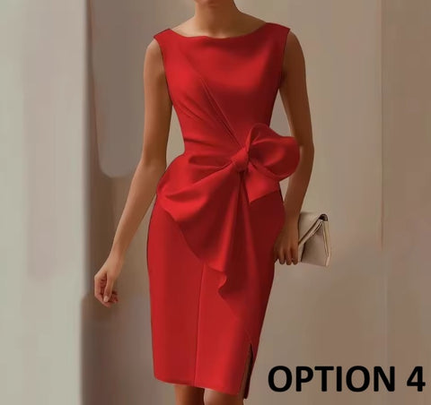 New O Neck Slim Package Hip Bow Short Dress CODE: KAR4842