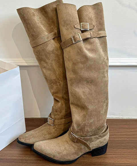 New Belt Strap Knee High Square Heel Boots CODE: KAR4855