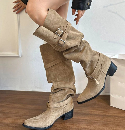 New Belt Strap Knee High Square Heel Boots CODE: KAR4855