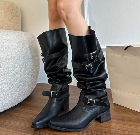 New Belt Strap Knee High Square Heel Boots CODE: KAR4855