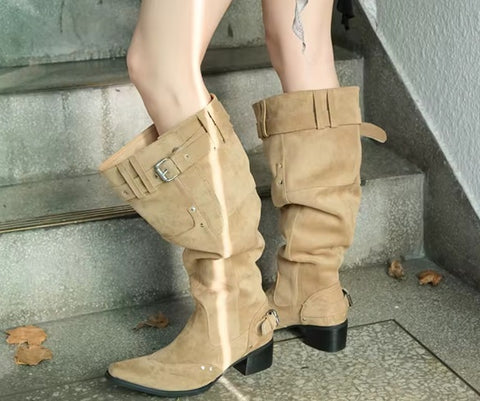 New Belt Strap Knee High Square Heel Boots CODE: KAR4855