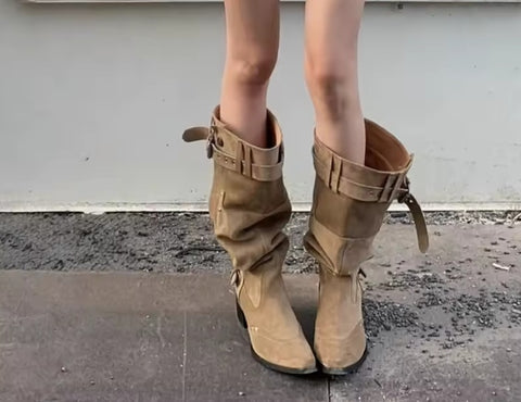 New Belt Strap Knee High Square Heel Boots CODE: KAR4855