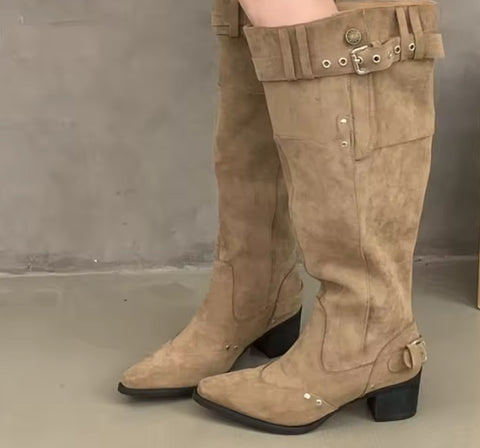 New Belt Strap Knee High Square Heel Boots CODE: KAR4855