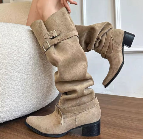 New Belt Strap Knee High Square Heel Boots CODE: KAR4855
