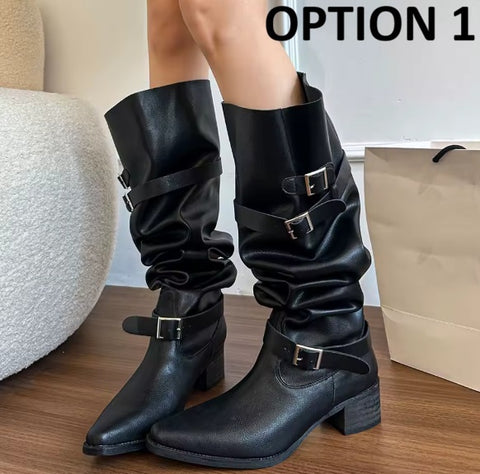 New Belt Strap Knee High Square Heel Boots CODE: KAR4855