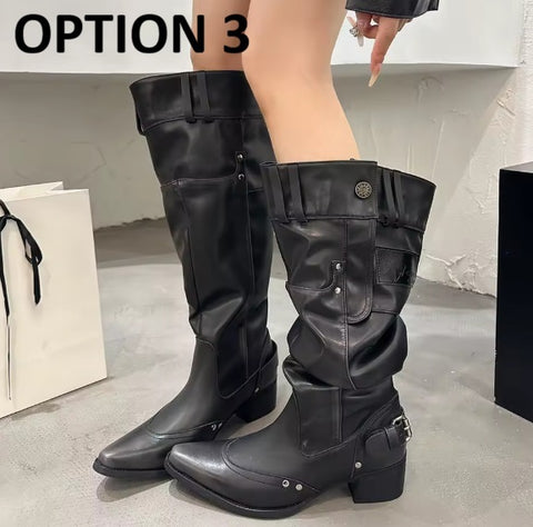 New Belt Strap Knee High Square Heel Boots CODE: KAR4855