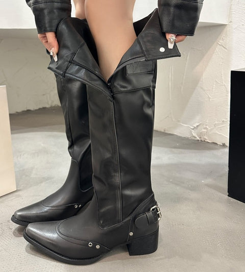 New Belt Strap Knee High Square Heel Boots CODE: KAR4855