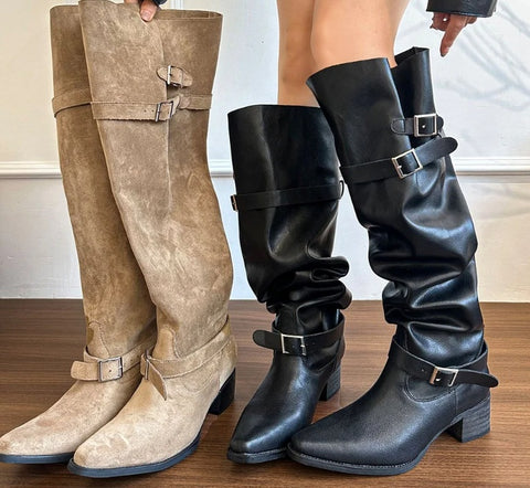New Belt Strap Knee High Square Heel Boots CODE: KAR4855