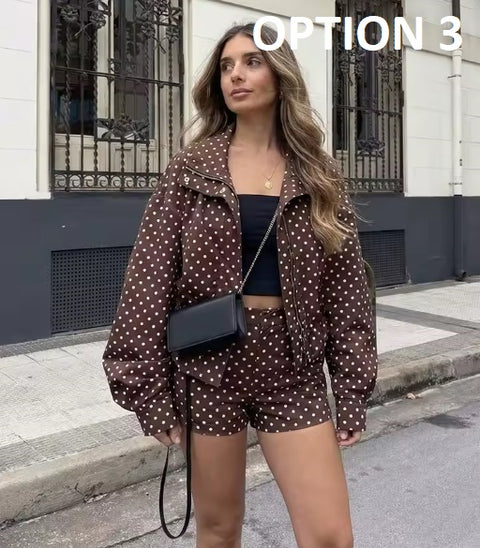 New Fashion Polka Dot Print Short Coat and Mini Shorts Set CODE: KAR4858