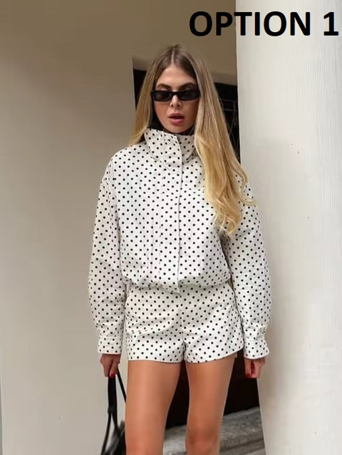 New Fashion Polka Dot Print Short Coat and Mini Shorts Set CODE: KAR4858