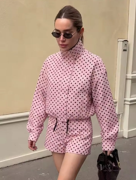 New Fashion Polka Dot Print Short Coat and Mini Shorts Set CODE: KAR4858