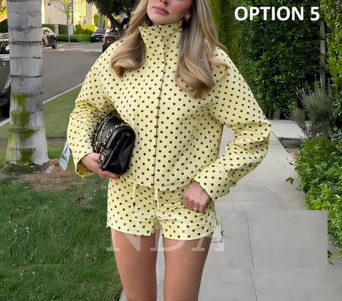 New Fashion Polka Dot Print Short Coat and Mini Shorts Set CODE: KAR4858