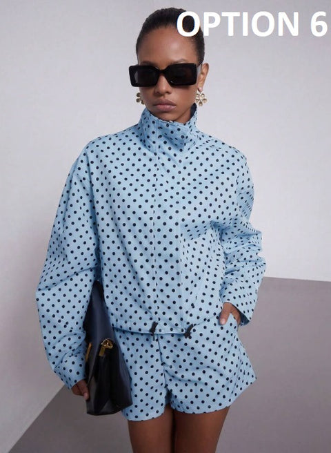 New Fashion Polka Dot Print Short Coat and Mini Shorts Set CODE: KAR4858
