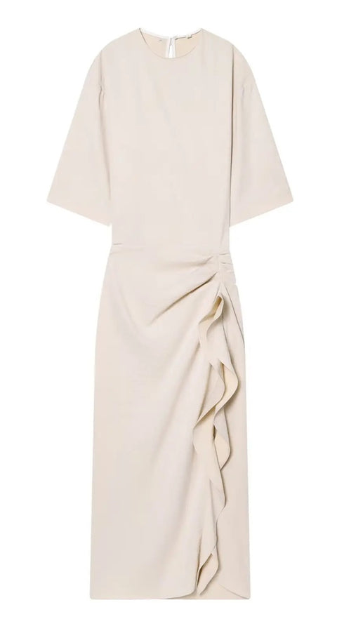 New Fashion Pleated Short Sleeve Round Neck Long Casual Dress CODE: KAR4861