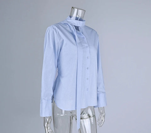 New Scarf Collar Single-Breasted Long Sleeve Shirt CODE: KAR4875