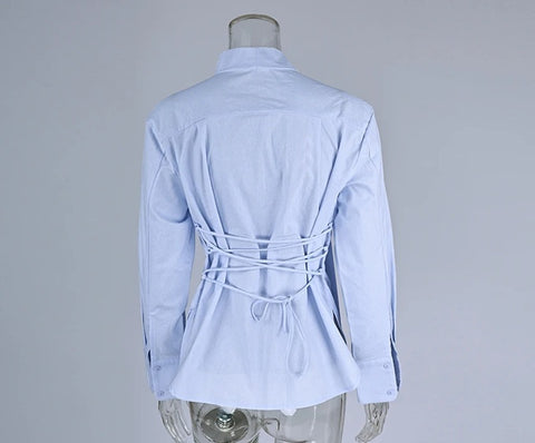 New Scarf Collar Single-Breasted Long Sleeve Shirt CODE: KAR4875