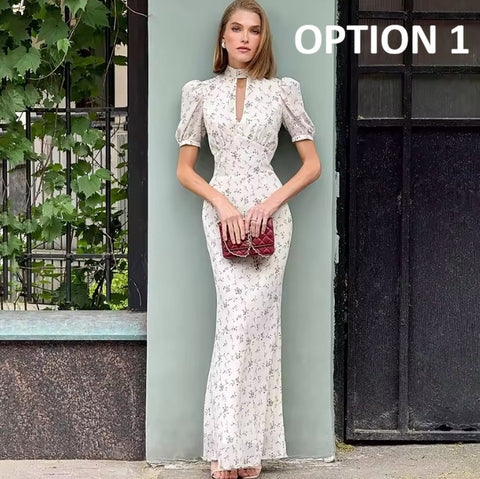 New Puff Sleeve Elegant Print Turtleneck Casual Long Dress CODE: KAR4877