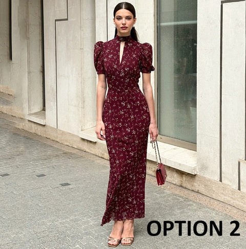 New Puff Sleeve Elegant Print Turtleneck Casual Long Dress CODE: KAR4877