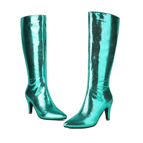 New Pointed Toe Sparkling Knee-high Boots CODE: KAR4881