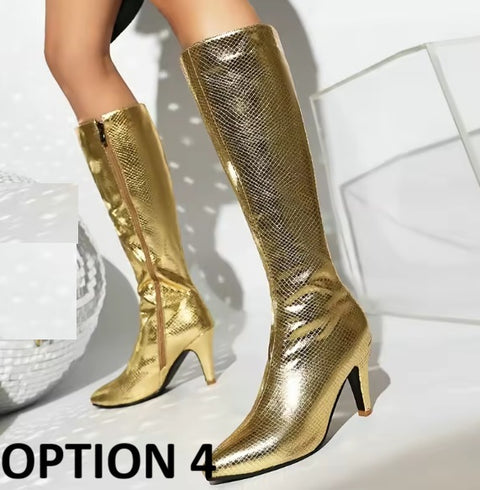 New Pointed Toe Sparkling Knee-high Boots CODE: KAR4881