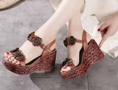 New Summer Ethnic Flowers Wedges Platform Sandals CODE: KAR4884