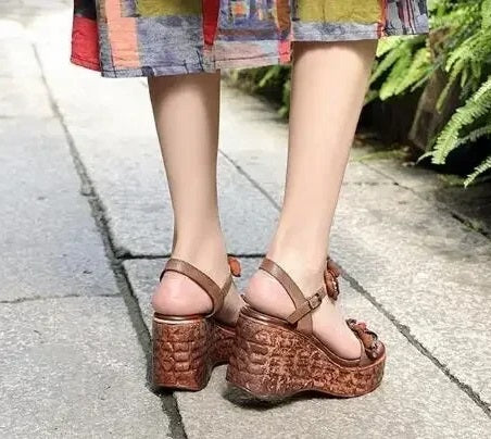 New Summer Ethnic Flowers Wedges Platform Sandals CODE: KAR4884