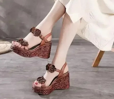 New Summer Ethnic Flowers Wedges Platform Sandals CODE: KAR4884