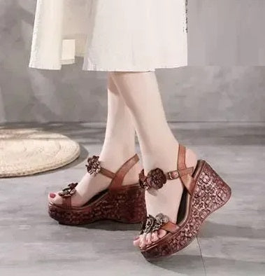 New Summer Ethnic Flowers Wedges Platform Sandals CODE: KAR4884