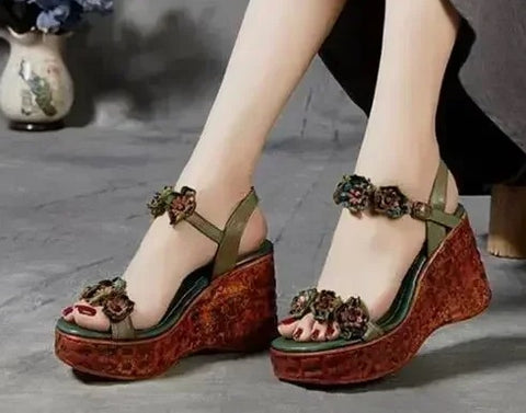 New Summer Ethnic Flowers Wedges Platform Sandals CODE: KAR4884