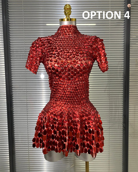 New Sexy Short Sleeve Stretched Sparkly Sequins Mini Dress CODE: KAR4885