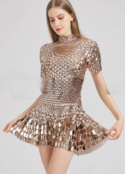 New Sexy Short Sleeve Stretched Sparkly Sequins Mini Dress CODE: KAR4885